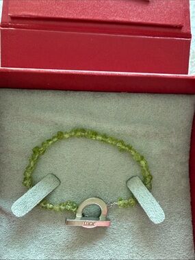 Green Peridot Bead Bracelet with Silver 'Luck' Toggle Charm